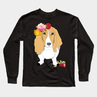 Basset Hound Dogs Love Roses Long Sleeve T-Shirt